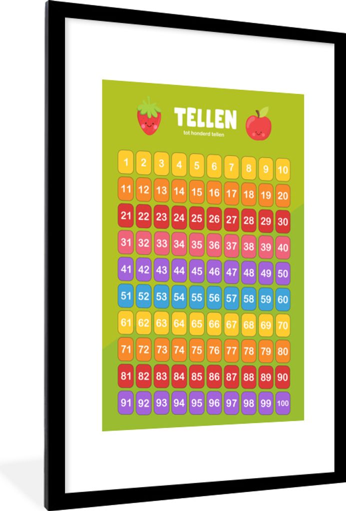 MuchoWow MuchoWow Gerahmtes Poster Kinderzimmer - Pädagogisch - Zählen - Jungen - Mädchen - Kinder - Grün 60x90 cm - Poster mit zchwarzem B...