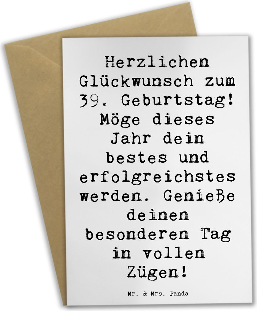 Mr. & Mrs. Panda Glückwunschkarte Spruch 39. Geburtstag - Produktbild 