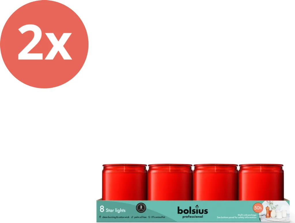 Bolsius Horeca Star Light 82/68 Rouge - Lot de 16 Bougies de Table Pro