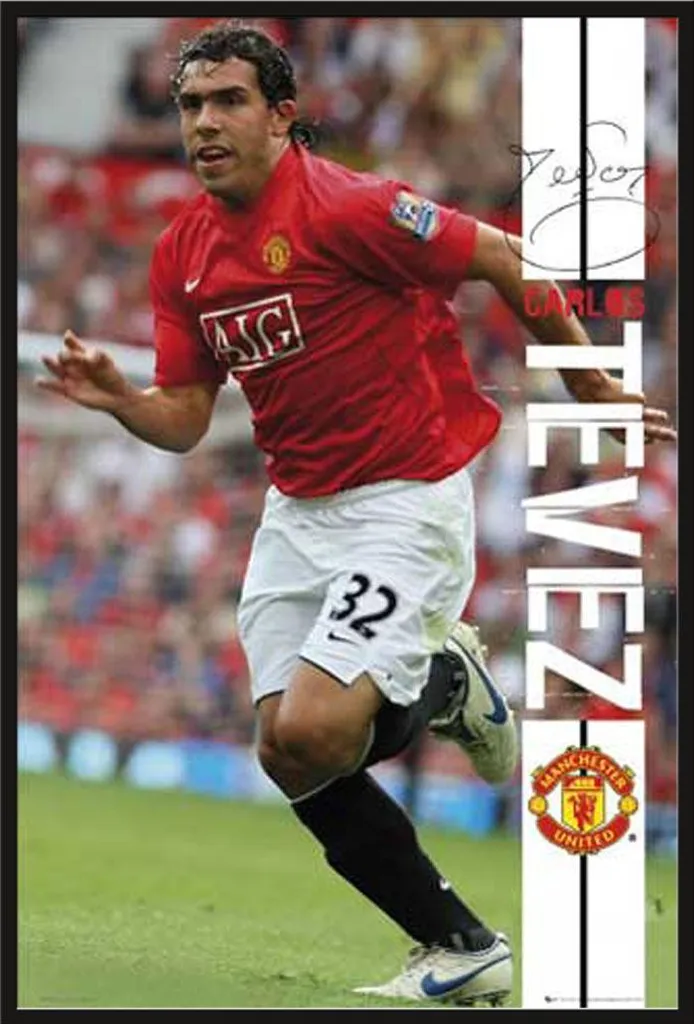 Poster Carlos Tevez Manchester avec Cadre Shinsuke Maxi Noir 61x91,5 cm