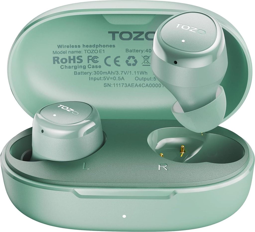 TOZO E1 In-Ear Bluetooth Kopfhörer mit 30h Akkulaufzeit, ENC Mikrofone, Premium Sound, App Steuerung, IPX6 wasserdicht, Bluetooth 5.3
