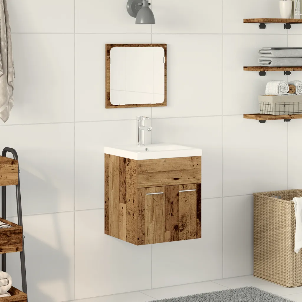 Mobilier de Salle de Bain en Bois Ancien avec Étagères de Rangement