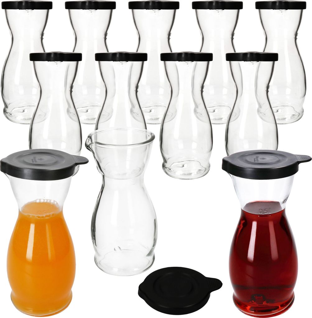 12x MIA MISURA Wein-Karaffe mit Deckel schwarz 0,5L geeicht Glas-Krug Saft Wasser