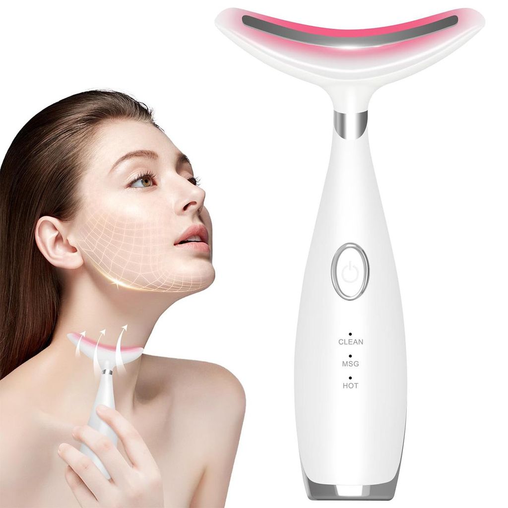 Schönheitsinstrument, 3-in-1-Nacken- und Gesichtsmassagegerät, 3-farbiges Licht (rot, blau und grün), 40–45 °C,EMS-Mikrostrom,für Erwachsene...
