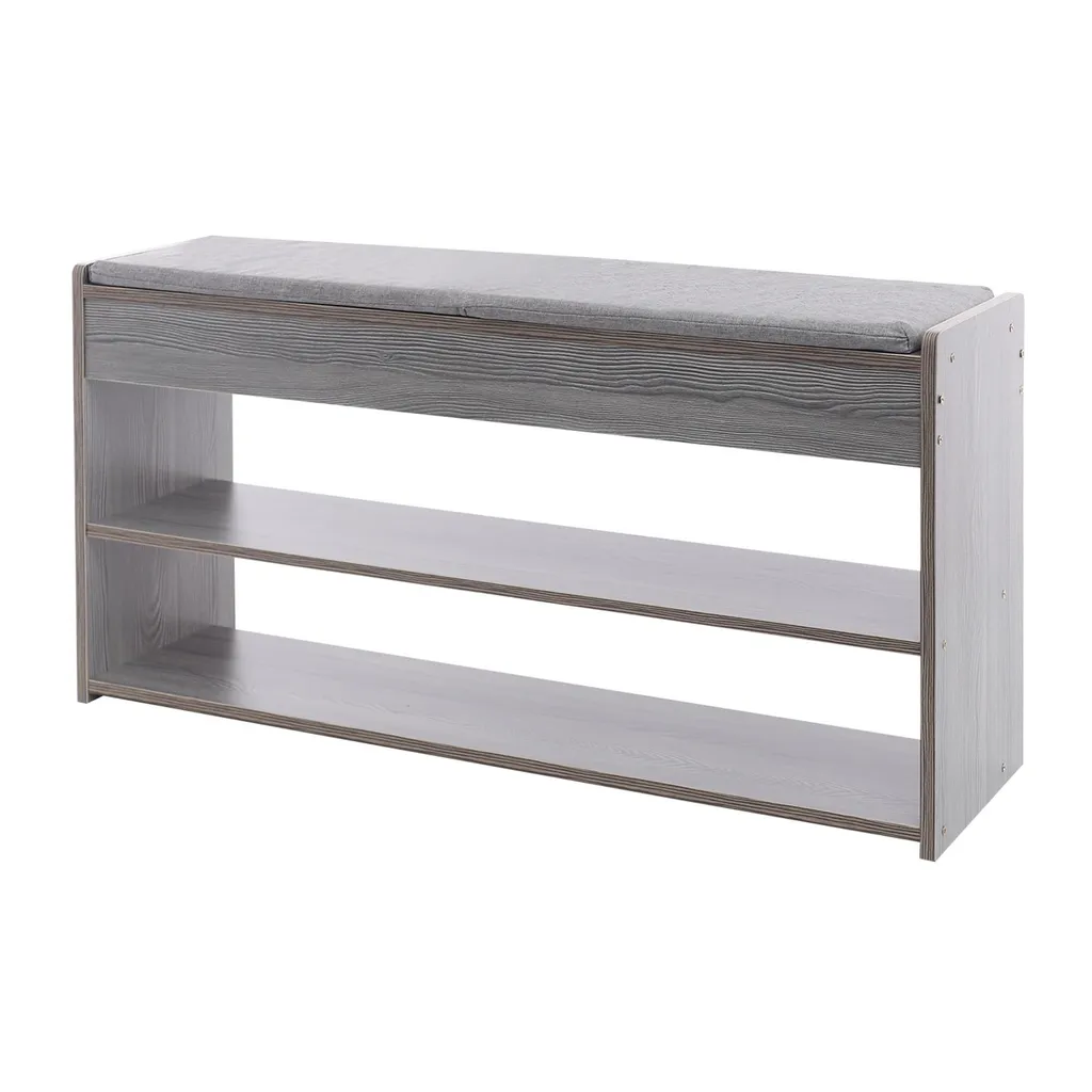 Meuble étagère à chaussures d'entrée avec banc intégré en tissu gris