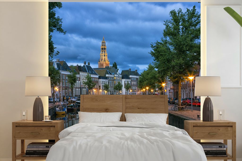 MuchoWow Fototapete für Wohnzimmer oder Schlafzimmer Wandtapete Vinyl Motivtapete Groningen - Grachtenpand - 280x280 cm - Hintergrundbild