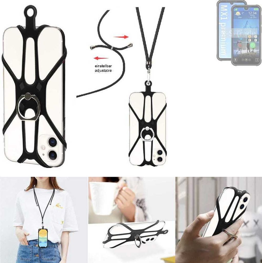 K-S-Trade 3in1 Handykette Handyband Handykordel Halsband Smartphone-Ring Handy-Ring kompatibel mit Bea-fon MX1 premium Fingerhalterung Handyring