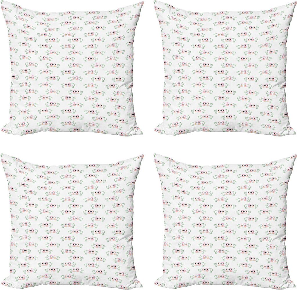 ABAKUHAUS Eule Drucken Kissenbezug Set (4 Stück), Childish Vögel auf Niederlassung, Moderner Doppelseitiger Digitaldruck, 50 cm x 50 cm, Pale Gre...