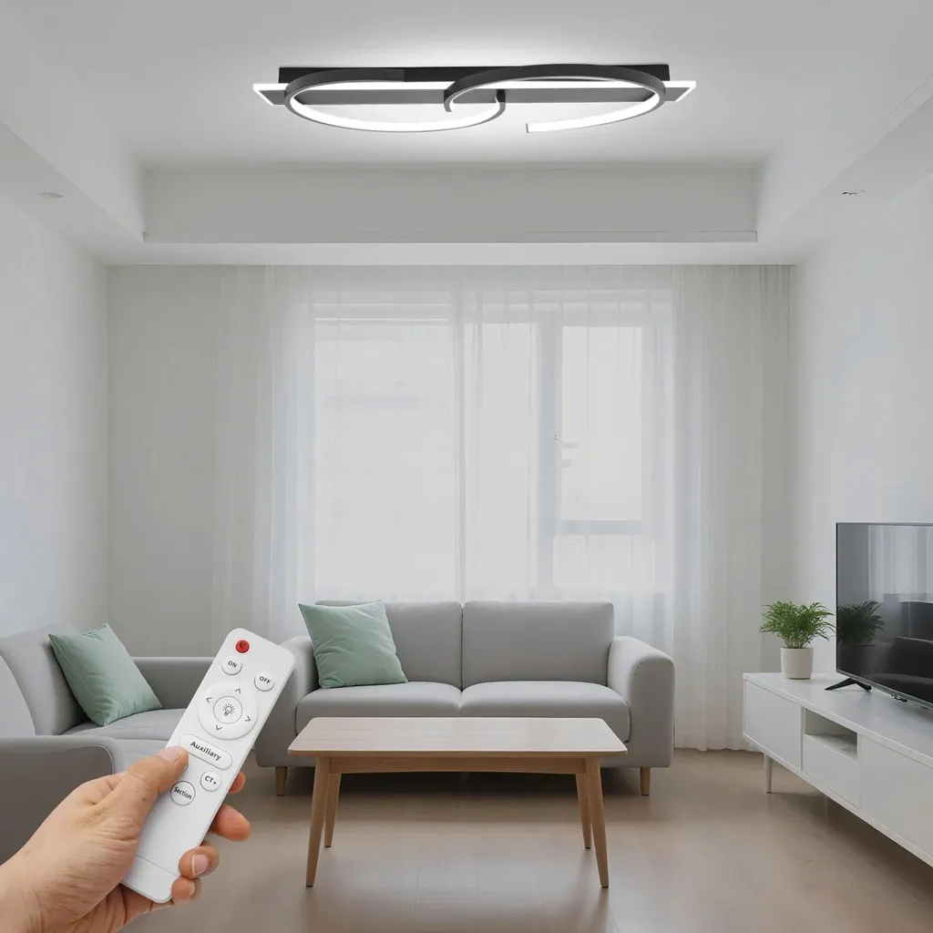 Plafonnier LED Anti-Éblouissement Noir - Intensité Réglable par Télécommande