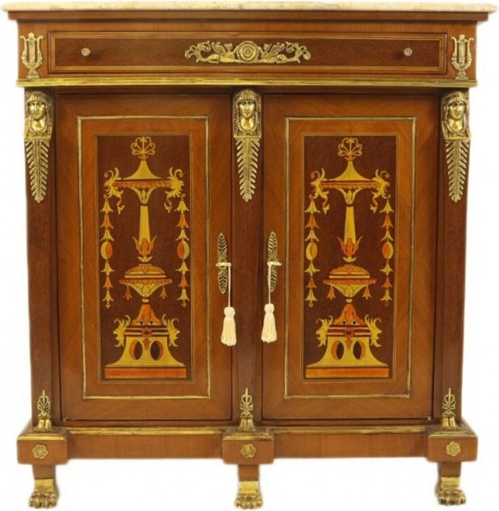 Casa Padrino Empire Barock Kommode Mahagony Intarsien mit Marmorplatte