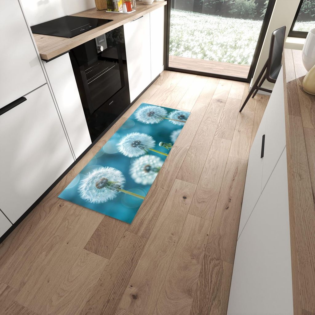 Küchenteppich 60x150cm rutschfest & abwischbar PVC Läufer - Löwenzahnwiese