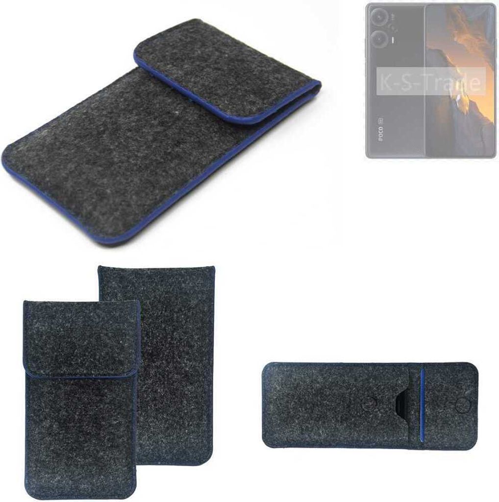 K-S-Trade Handy-Hülle Schutz-Hülle kompatibel mit POCO F5 Filztasche Pouch Tasche Case Sleeve Filzhülle dunkelgrau, blauer Rand