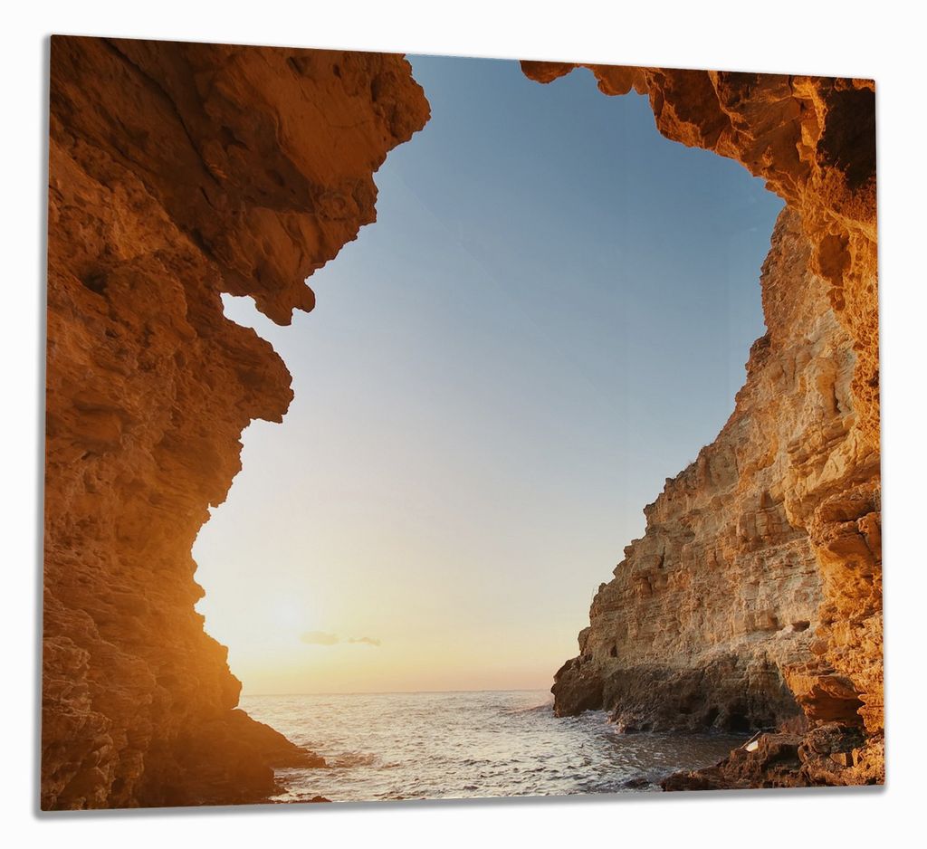 Wallario Herdabdeckplatte aus Glas, Größe 60 x 52 cm 1-teilig, Motiv Höhlen am Meer