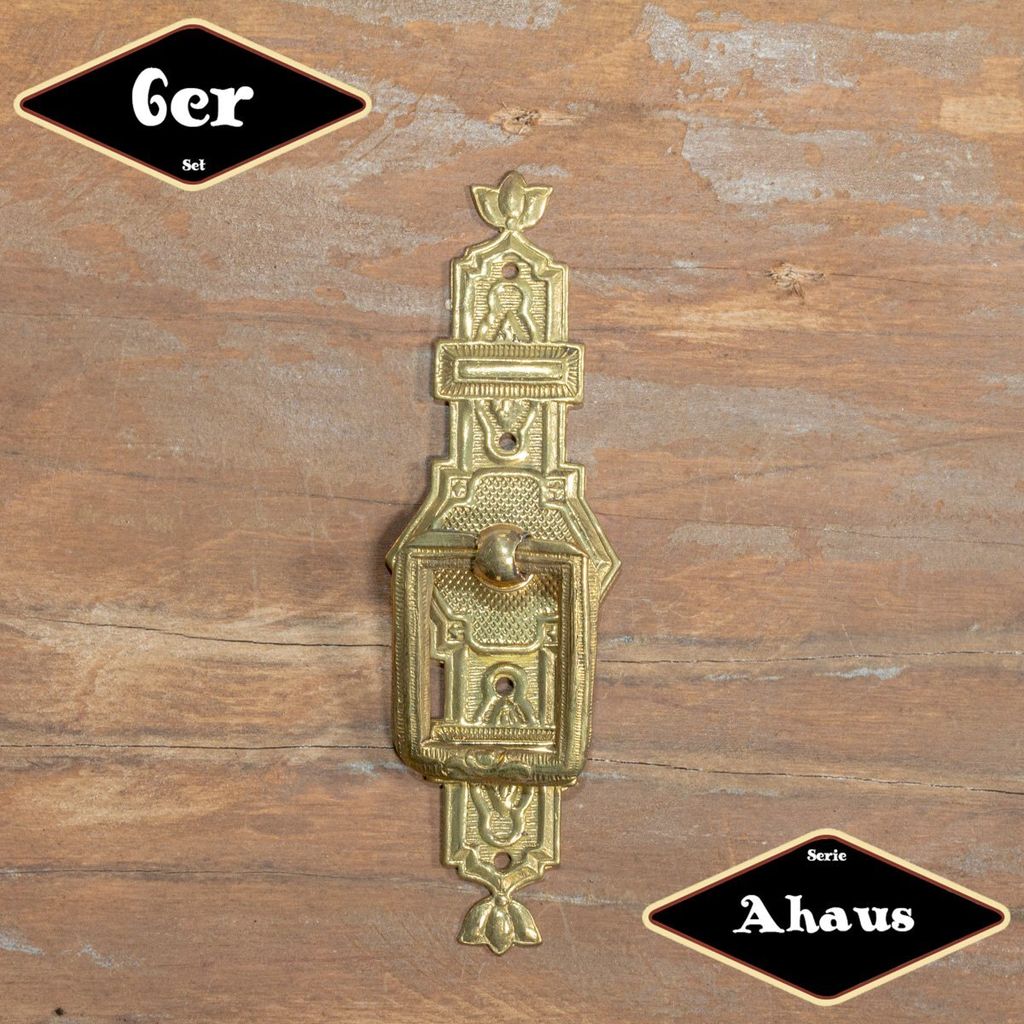 Schubladengriff,Serie"Ahaus",6er Pack|Eisen in Messing gl.|H10,4xB4,4cm