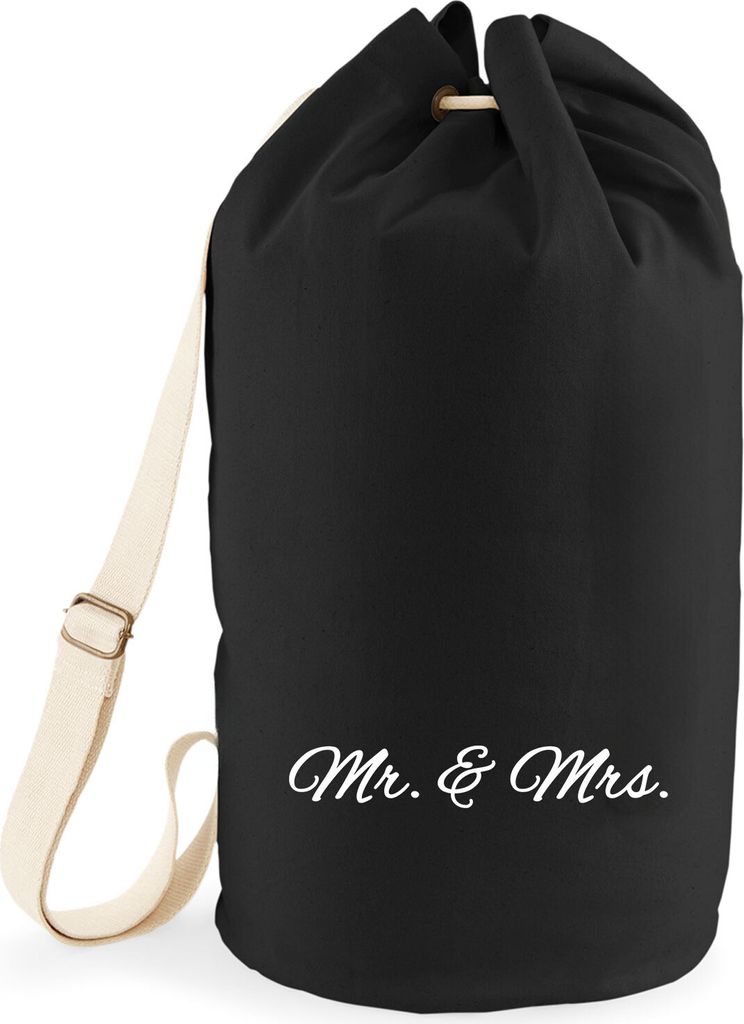 Huuraa Seesack Mr. & Mrs. Schriftzug 20 Liter Black Baumwolle Rucksack Geschenkidee