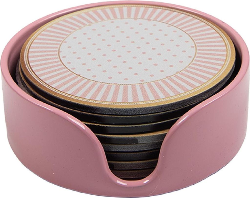 Clayre & Eef 66444 Untersetzer Set 8 Stück Ø 10x4 cm Beige Rosa