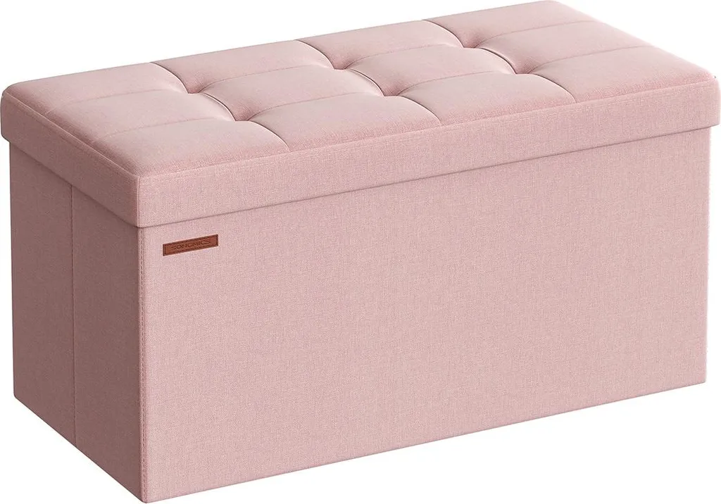 Banc coffre de rangement 38x76x38 cm en velours rose pastel pliable