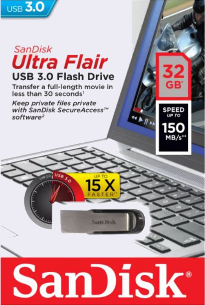 Chiavetta USB SanDisk Ultra Flair da 32 GB, USB 3.0 Immagine del prodotto 