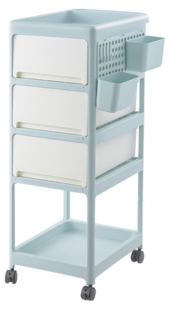 Rollbarer Aufbewahrungswagen mit Schubladen und Ablage, Rollwagen mit Haken und abnehmbaren Körben für Babyartikel, Schlafzimmer, Badezimmer und ...