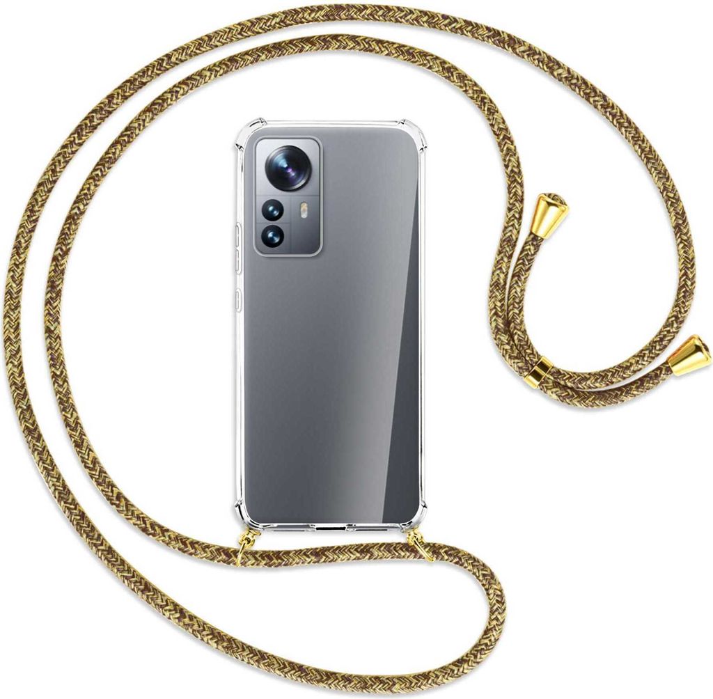 Handykette Backcover-Schutzhülle mit Band (Metall goldfarben) für Xiaomi 12 Pro - braun+beige