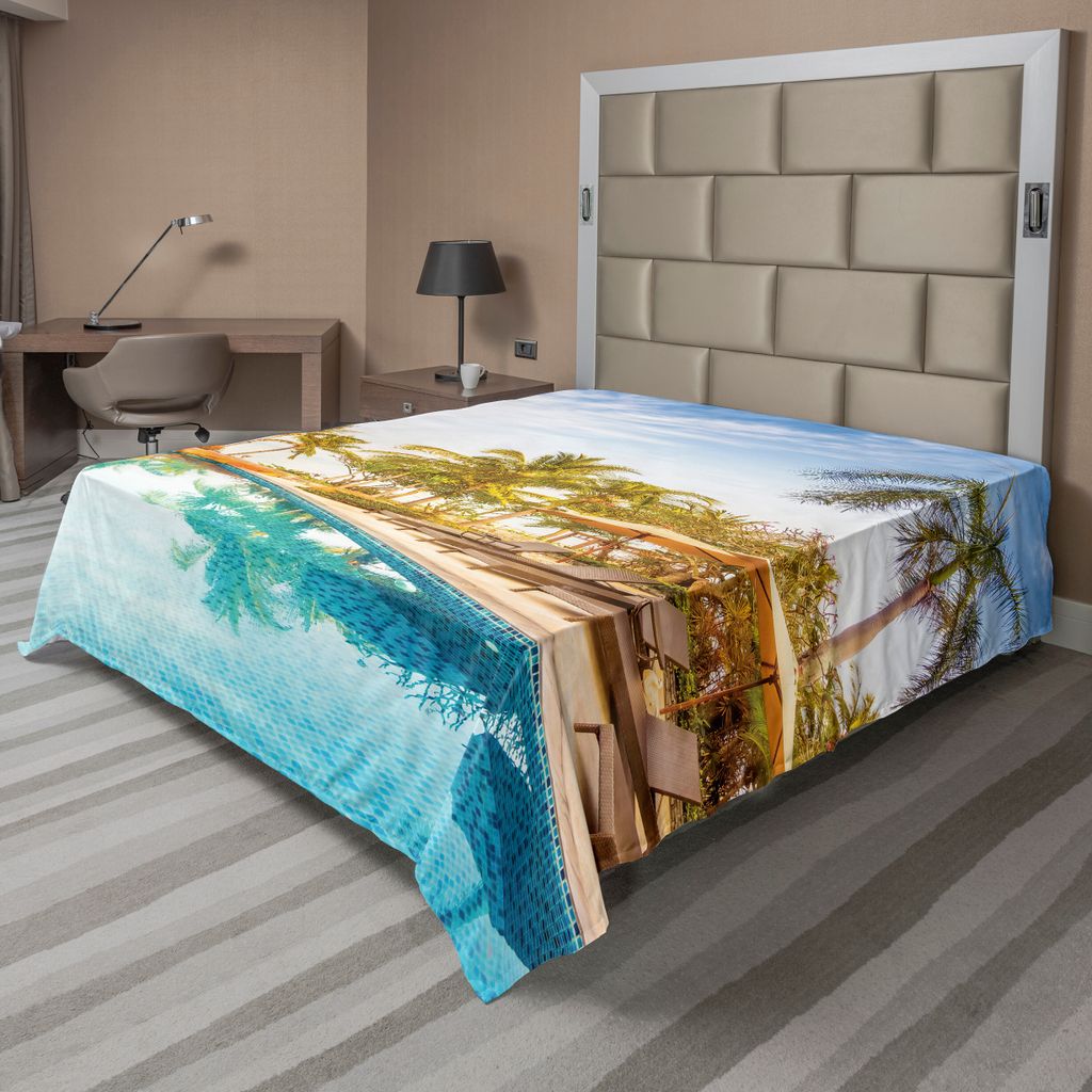 ABAKUHAUS Landschaft Bettlaken, Eines Pools In Einem Gesundheits Badekurort Hotel Mit Exotischem Sport Modernem Foto, weiches bequemes oberes Bettl...