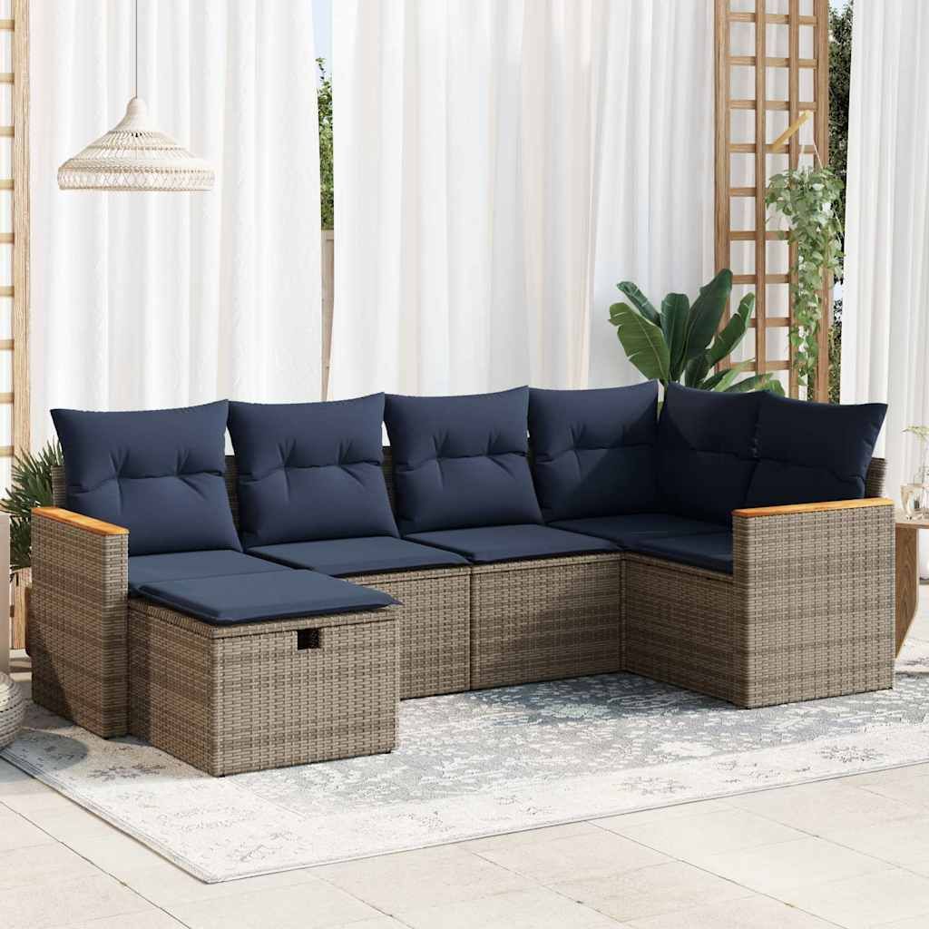 Möbel 6-tlg. Garten-Sofagarnitur mit Kissen Grau Poly Rattan - Gartenmöbelgarnituren 3325918