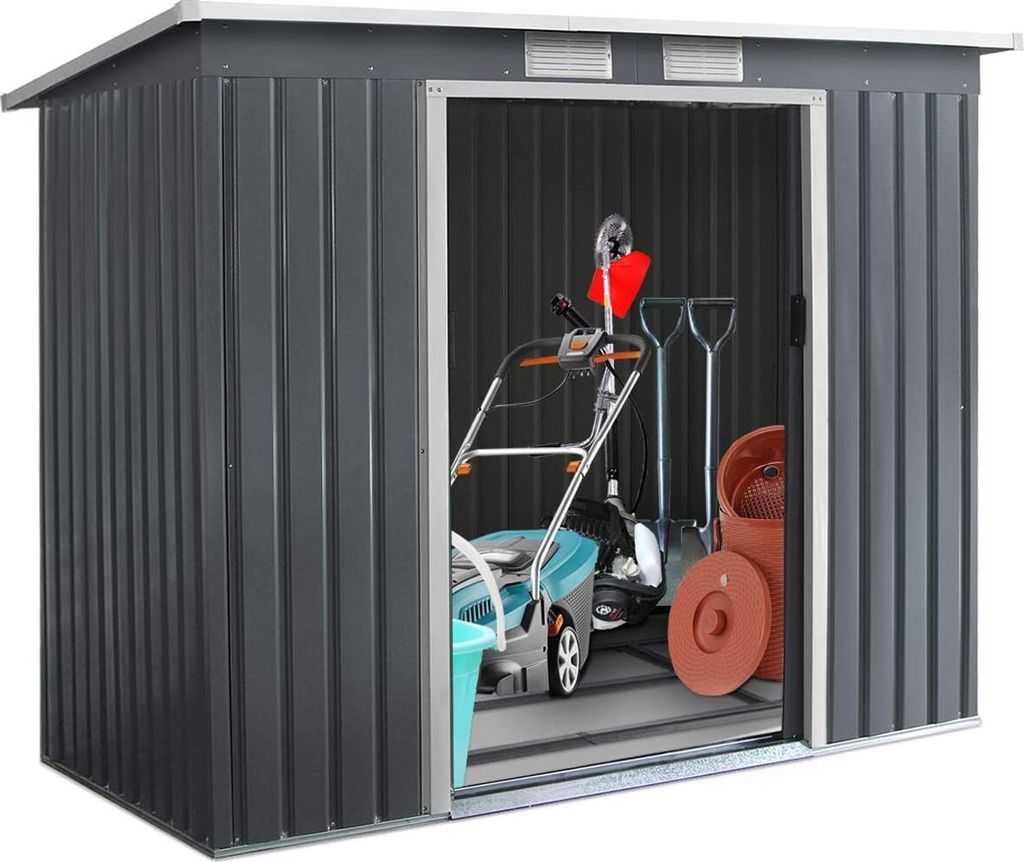 Gartenhaus Metall 213x130x173 mit Fundament, Gerätehaus Gartenhäuse Geräteschuppen für Garten Outdoor