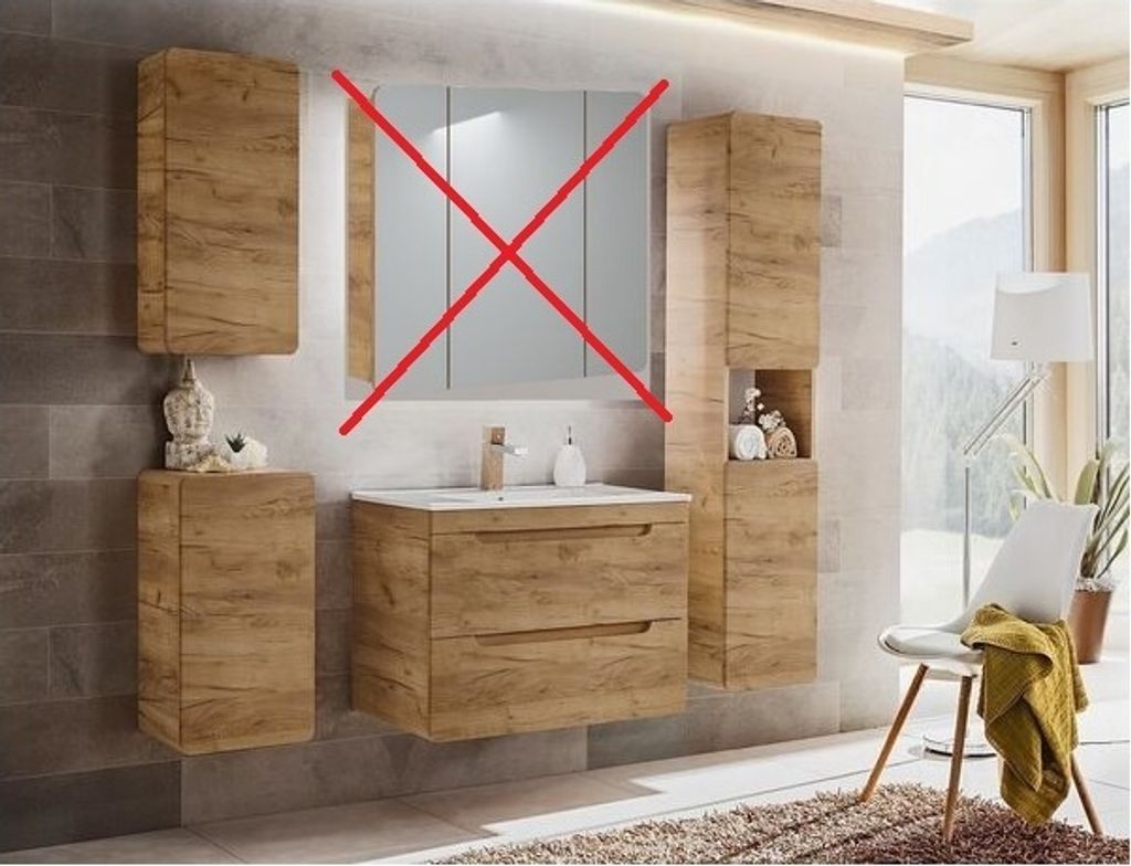 Badmöbel Set ARUBA EICHE-S 80cm Waschtisch Hängeschrank Unterschrank Hochschrank