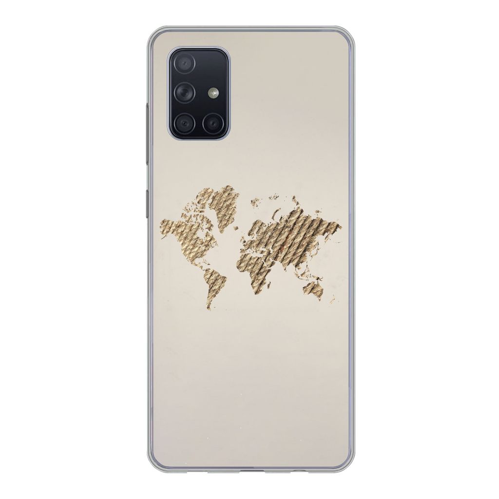 MuchoWow Handyhülle Schutzhülle Hülle für Samsung Galaxy A51 5G Weltkarte - Seil - Braun Silikon Softcase Handy Hülle - Abbildung