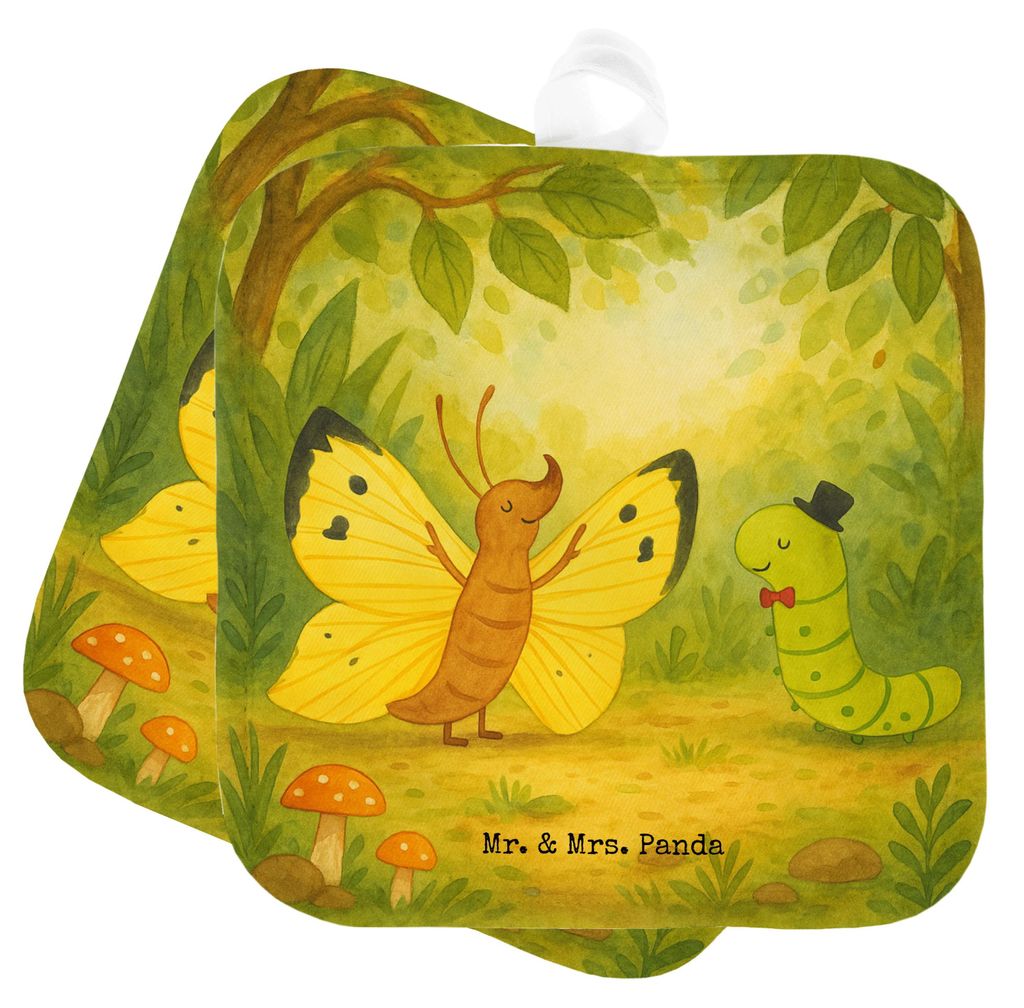 Mr. & Mrs. Panda Topflappen Raupe Schmetterling Design - Weiß - Geschenk, Kokon, Kochlappen, Zitronenfalter, Entwicklung, Set, Hut, Topflappenset,...