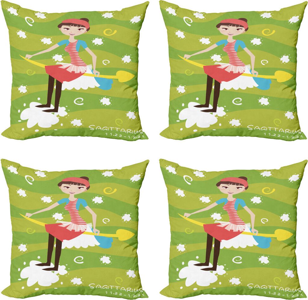 ABAKUHAUS Sternzeichen Schütze Kissenbezug Set (4 Stück), Mädchen auf einem Pfeil, Moderner Doppelseitiger Digitaldruck, 60 cm x 60 cm, Mehrfarbig