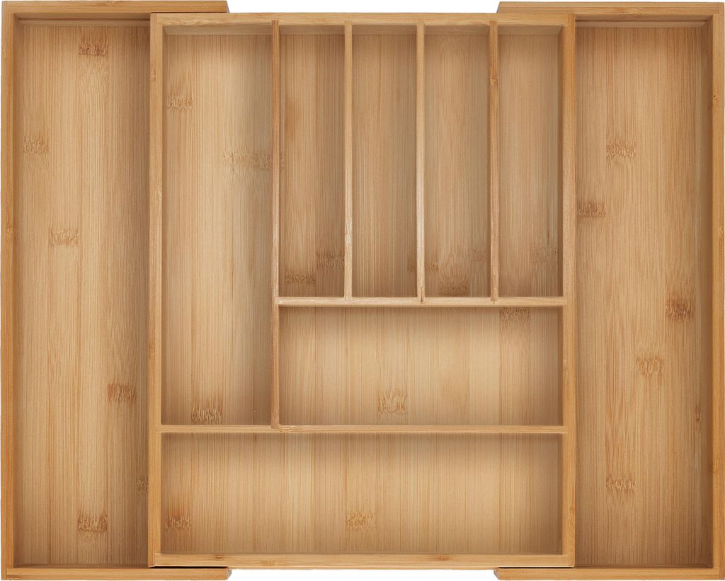Relaxdays Besteckkasten, 7–9 Fächer, ausziehbarer Besteck Schubladeneinsatz, HxBxT: 5 x 29,5-47,5 x 38 cm, Bambus, natur