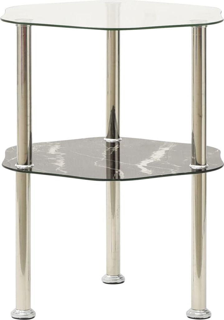 Ankonbej Beistelltisch mit 2 Ablagen Transparent 38x38x50 cm Hartglas