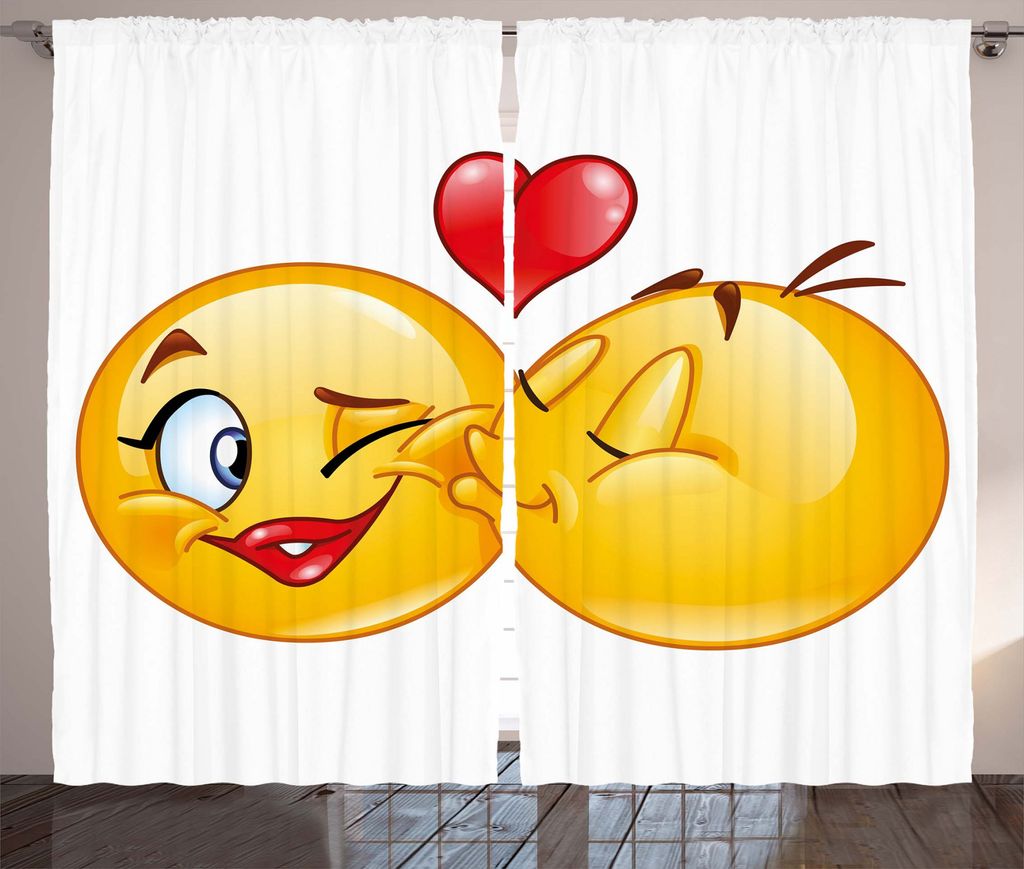 ABAKUHAUS emoji Rustikaler Gardine, Romantische Flirty Liebe Stimmung, Schlafzimmer Kräuselband Vorhang mit Schlaufen und Haken, 280 x 175 cm, Meh...