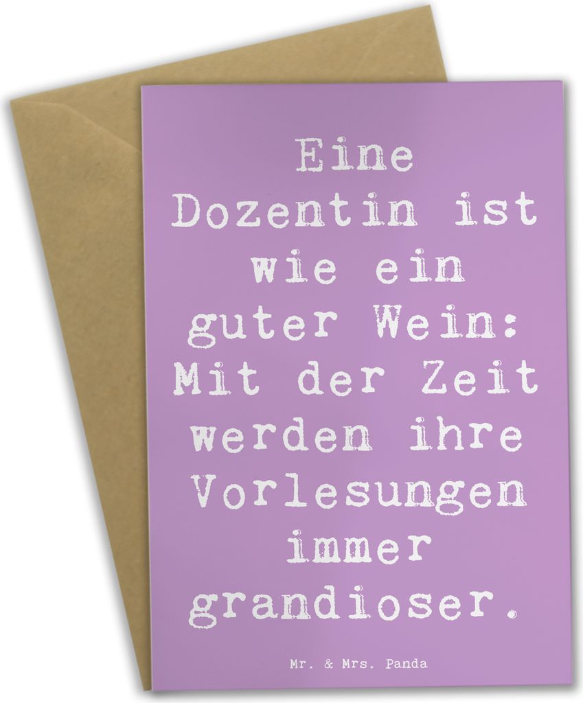 Mr. & Mrs. Panda Glückwunschkarte Spruch Dozentin Genuss - Lavendeltraum - Geschenk, Geschenke mit Herz, Beruf, Anerkennung, osterkarten, einladun...