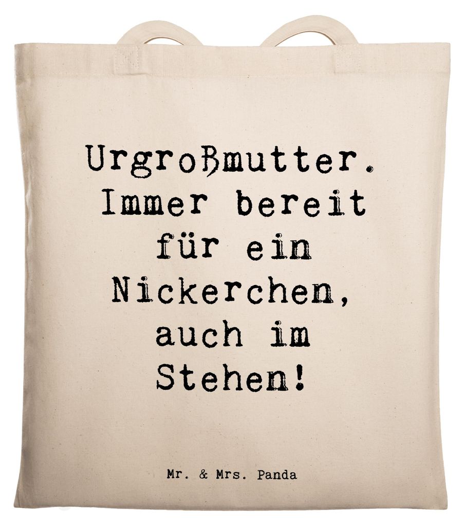 Mr. & Mrs. Panda Shopping Tasche Spruch Urgroßmutter Nickerchen - Transparent - Geschenk, Tote Bag, Gelassenheit, persönliche Erinnerungen, Juteb...