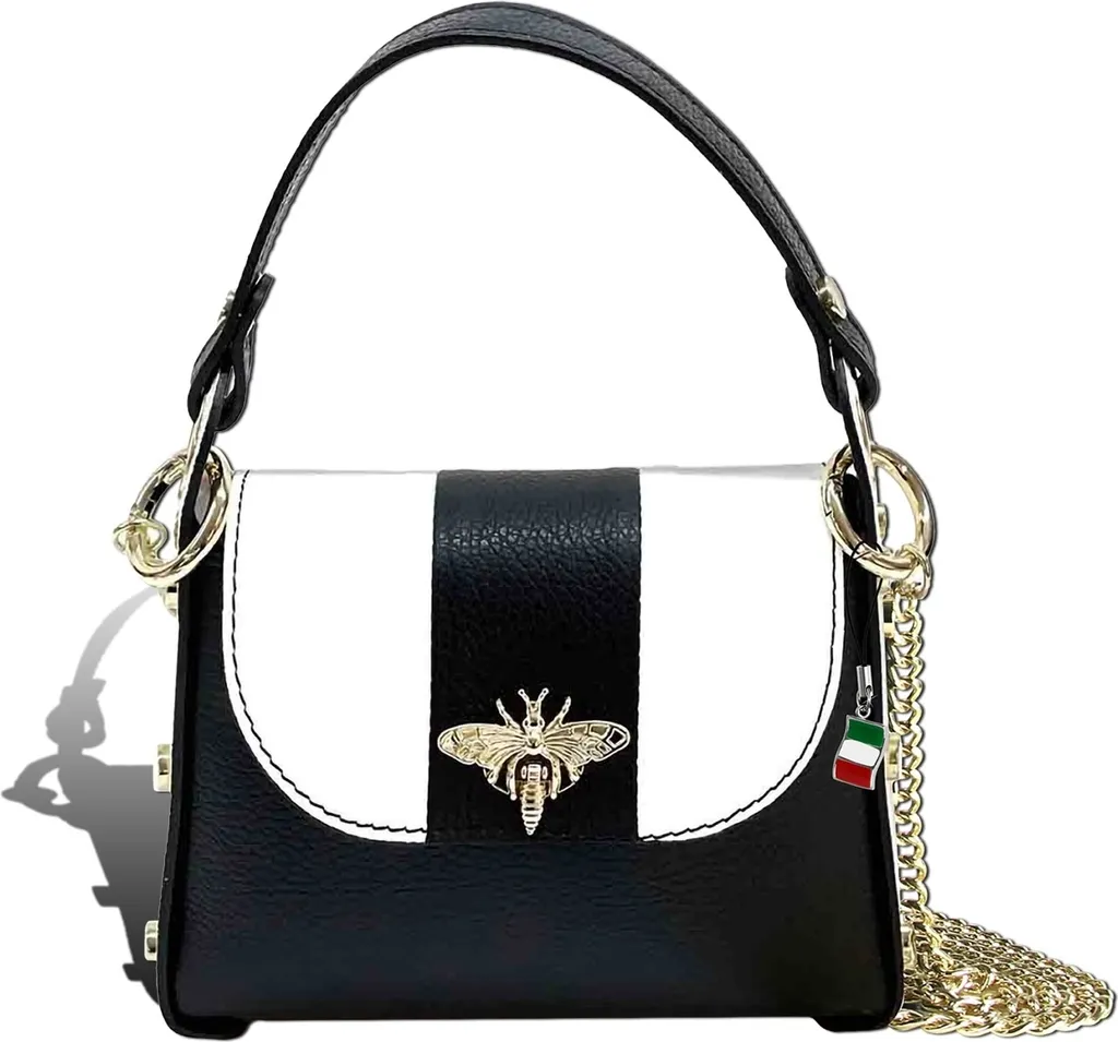 Sac en cuir véritable Florence noir et blanc - Design graphique premium