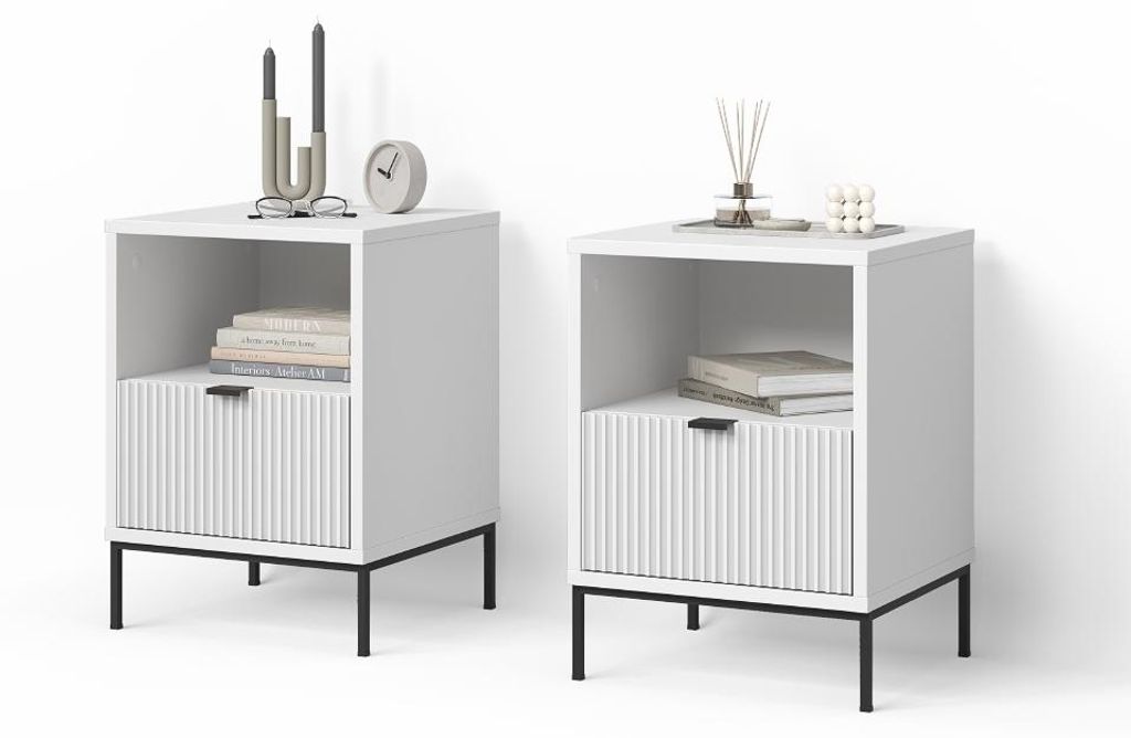 Nachttisch Livinity Aterno Weiß 2er Set, Model 58900 Produktbild 