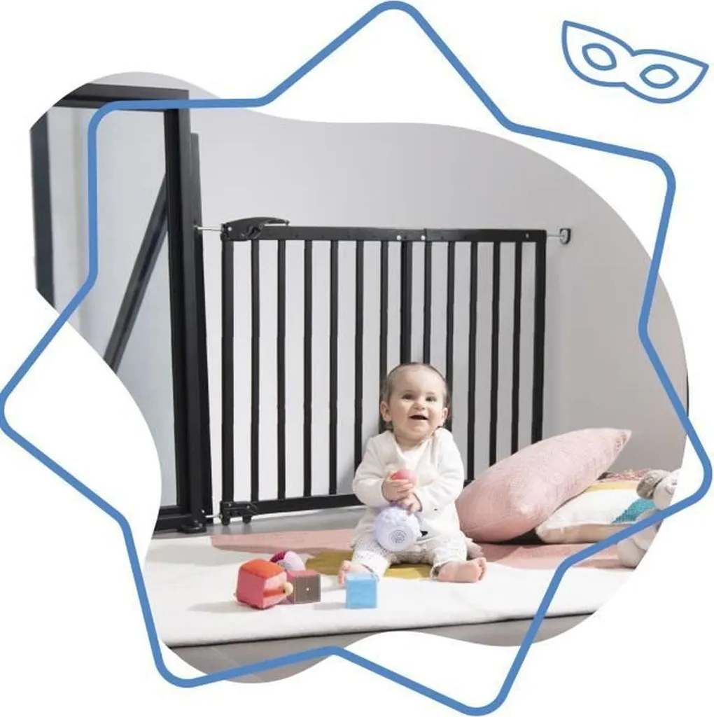 Barrière de Sécurité Enfant Extensible Noire Fixation Pression et Vis - 14