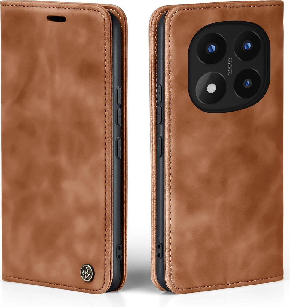 Handy Hülle für Xiaomi Redmi Note 14 Pro 5G / Pro+ 5G Klapphülle Bookcase Flip Cover Handy Tasche Etui Farbe: Hellbraun