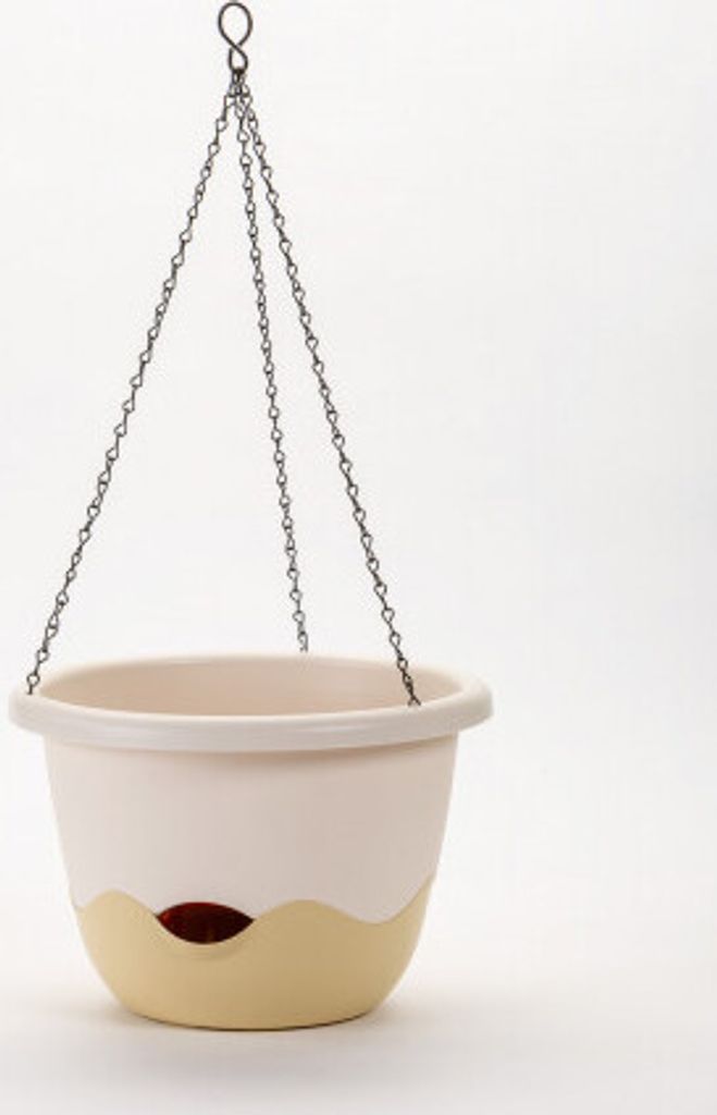 Plastia Mareta Blumenampel zum Aufhängen, 30 cm, Selbstbewässerungstopf mit Kette, Blumentopf aus Kunststoff, Hell und Dunkel Elfenbein