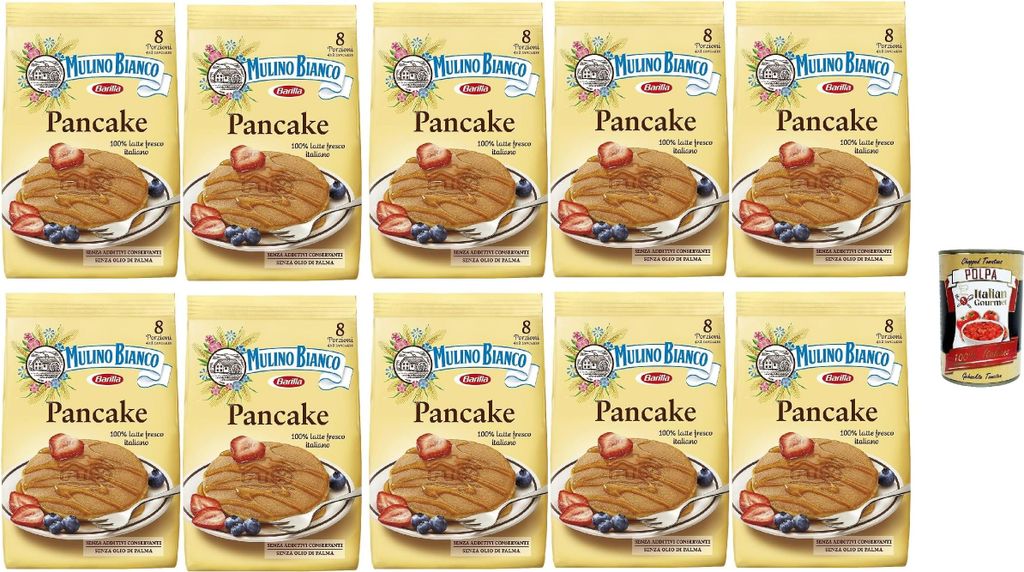 Mulino Bianco Pancake Mix, 10x 280g, Mit Frischer Italienischer Milch, 8 Stück pro Packung, + Italian Gourmet polpa 400g