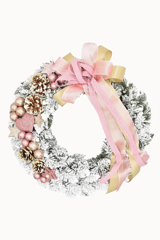 Couronne Noël Rose 45cm : Décoration Durable et Chic sans Chute