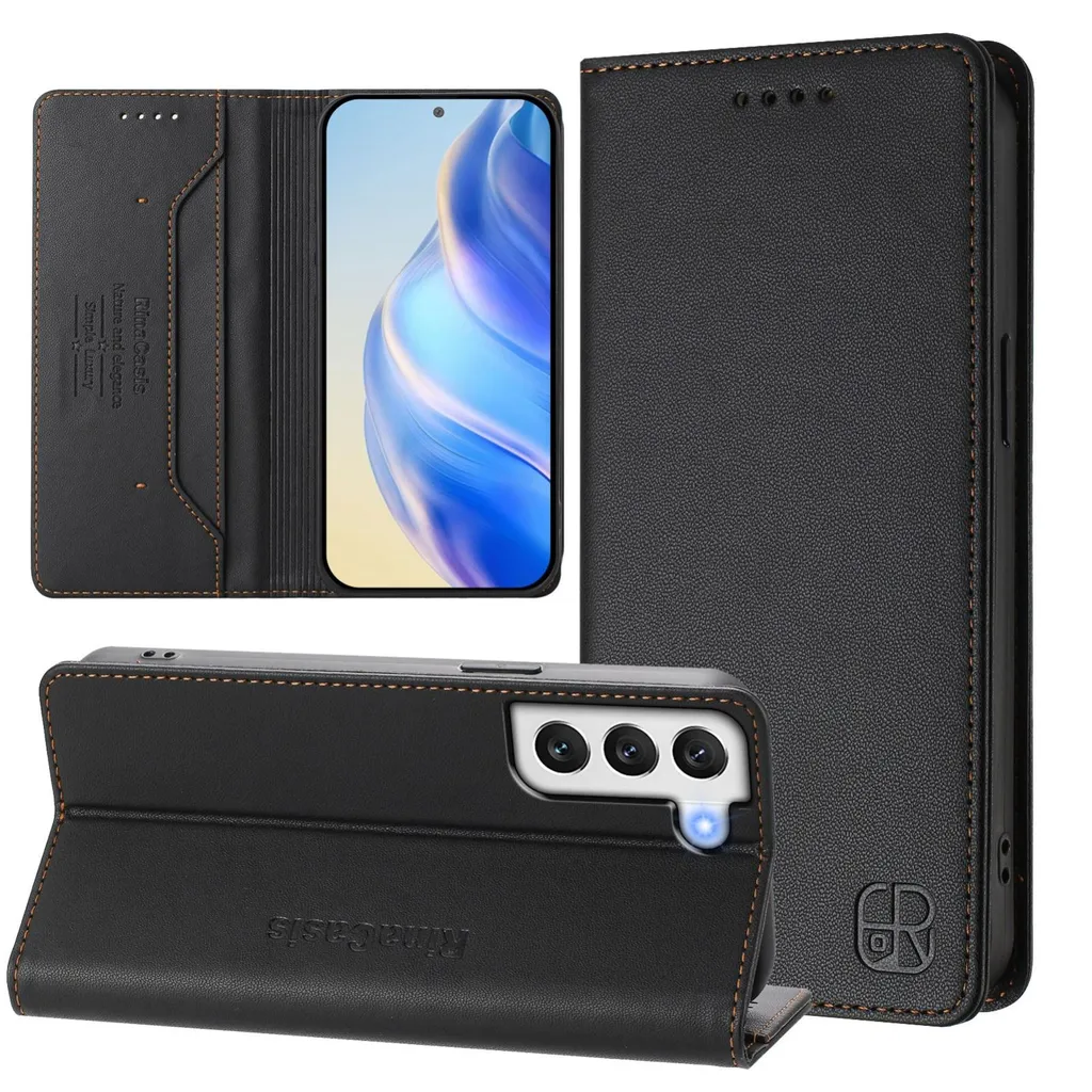 Cover S21 Portafoglio Magnetico RFID - Custodia RC in Pelle Nera