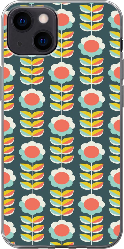 MuchoWow Handyhülle Schutzhülle Hülle für Telefoonhoesje iPhone 13 Retro - Blumen - Skandinavisch Silikon Softcase Handy Hülle - Karteninhaber