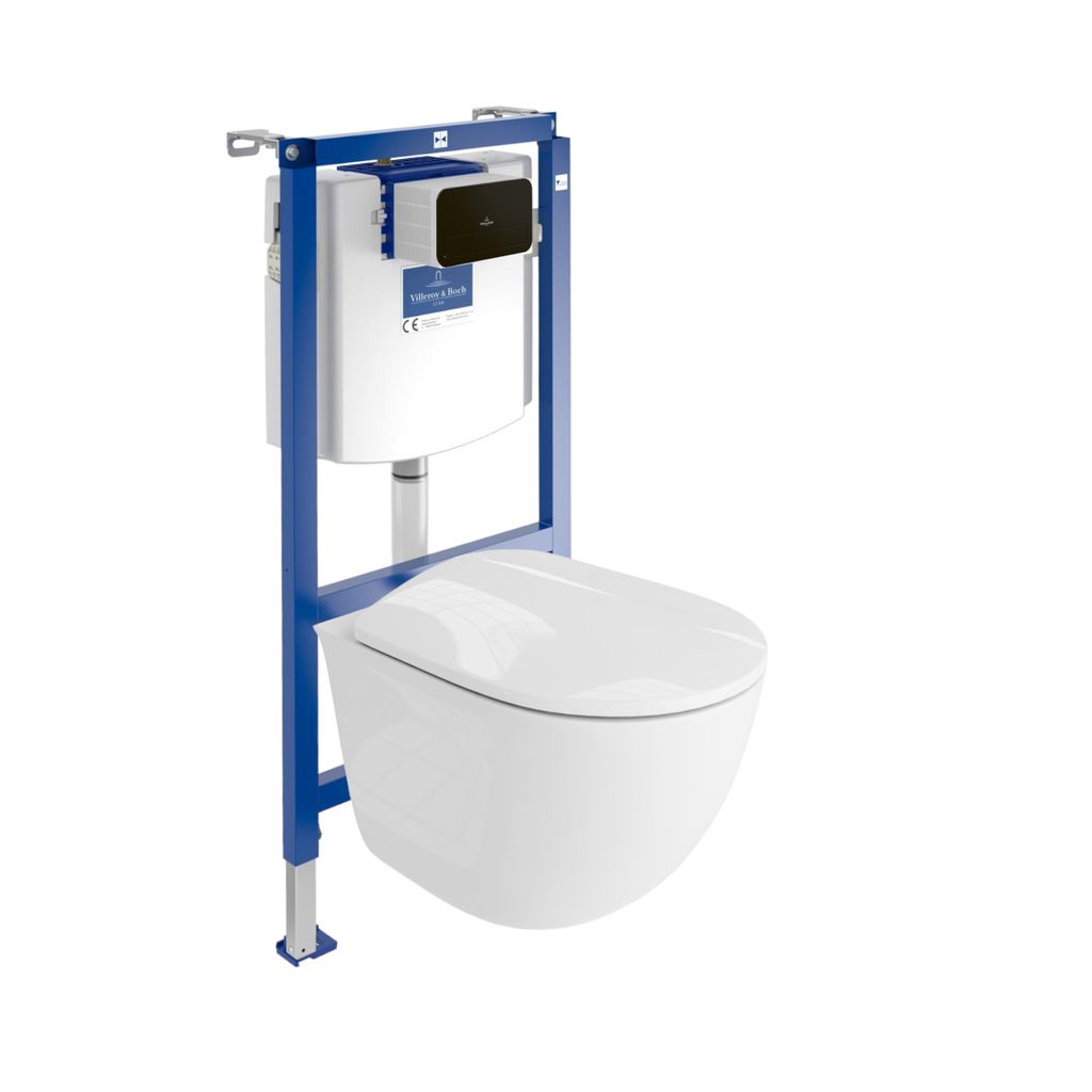 DOMINO | Villeroy&Boch ViConnect H112 Vorwandelement Unterputz WC mit Bedienplatte + Wand Hänge Tiefspül WC Vito Weiß Spülrandlos | WC Komplet...