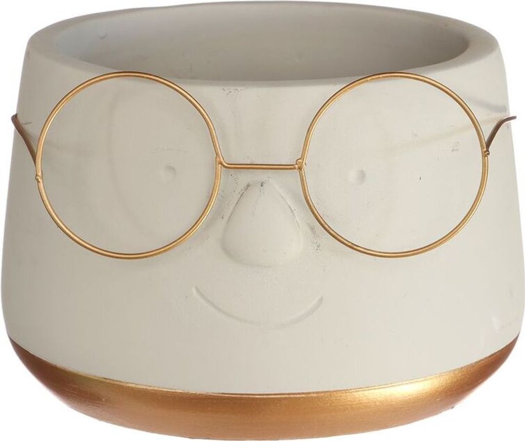 Blumentopf mit Gesicht und Brille, in zwei Farben und 4 Größen wählbar | Lustige Deko Pflanztöpfe, Farbe:Gold, Größe:Ø13.5 h.10.5 cm