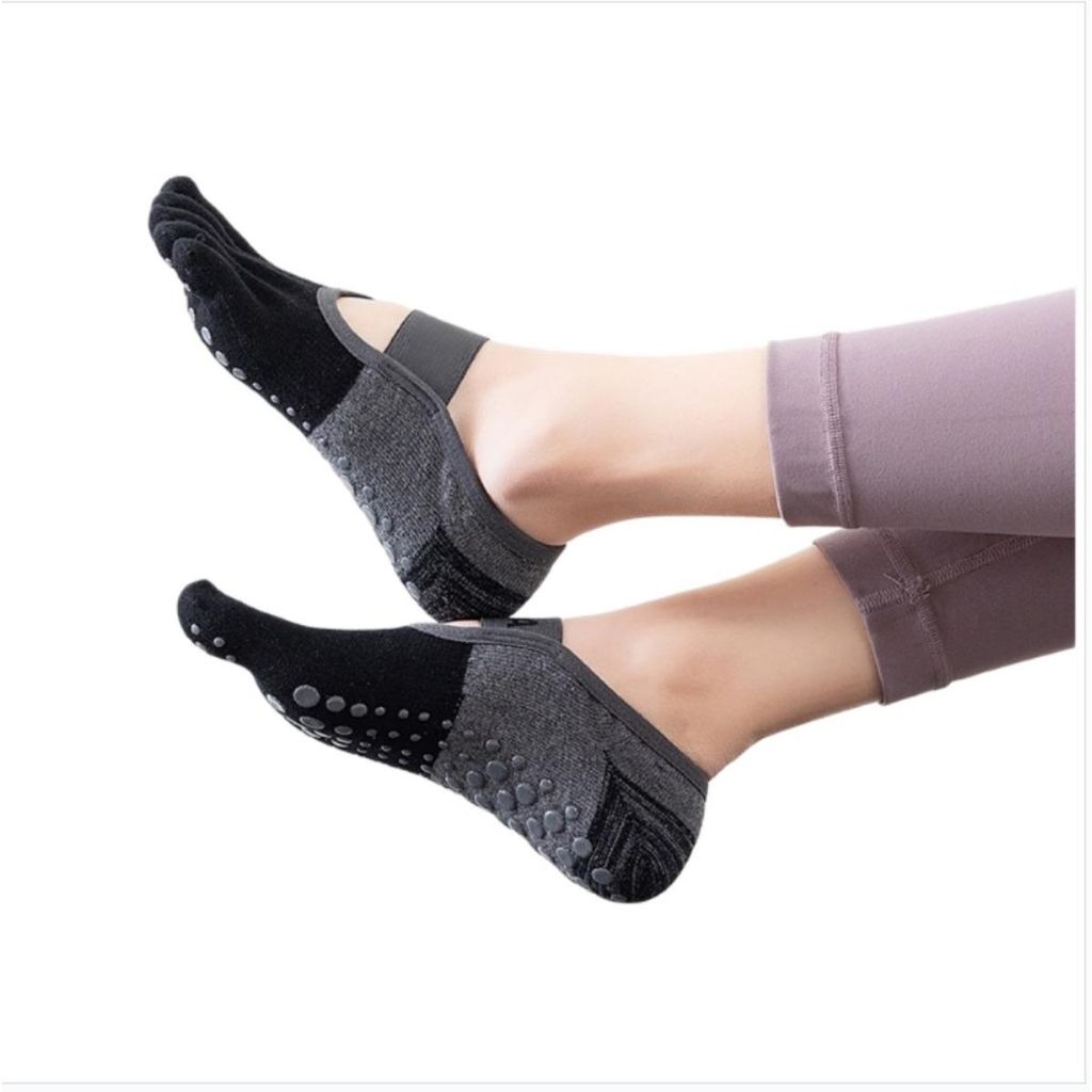 INF Polyester Pilates- und Yogasocken mit Silikonsohle und Zehentrennung Schwarz