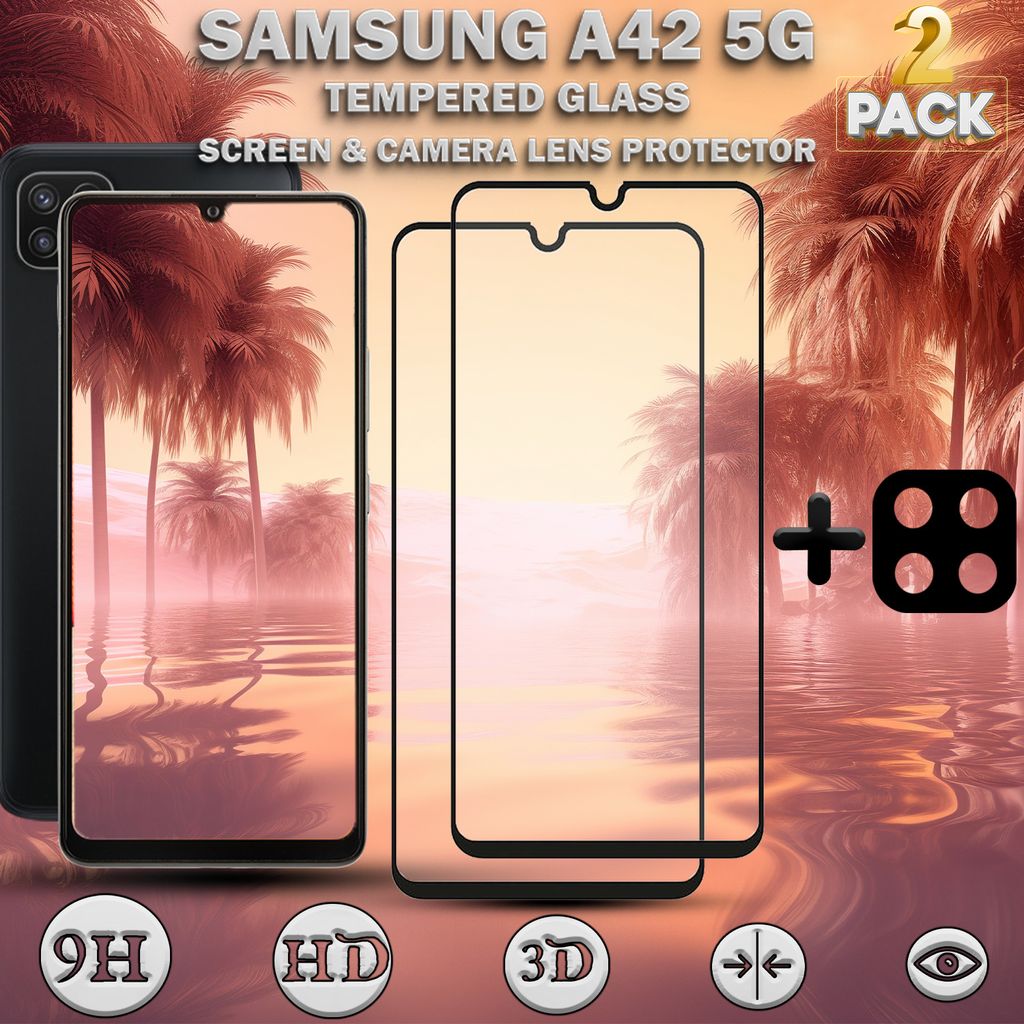 2-Pack Samsung Galaxy A42 5G Displayschutzfolie und 1-Pack Objektivschutz aus 9H gehärtetem Glas
