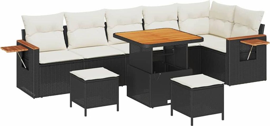 vidaXL Gartensofa-set mit Kissen 11 pcs Schwarz und Creme Poly-Rattan